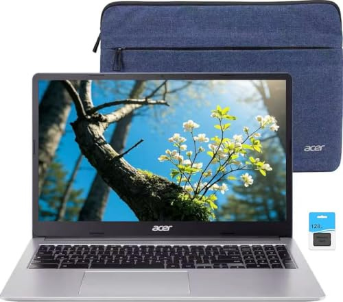 acer Chromebook 315, 15,6 FHD (1920 x 1080) IPS Display Laptop, Intel Celeron N4500, 4 GB RAM, 192 GB di memoria (64 GB eMMC + 128 GB SD), webcam, Chrome OS, argento scintillante, custodia protettiva