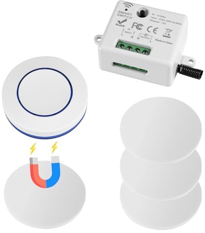 Funkschalter Licht 230V, Wireless Lichtschalter Set mit Fernbedienung bis 30 Meter, Funk Lichtschalter ohne Batterie für Lampen bis 1500W, Einfach Installation, Funklichtschalter Set