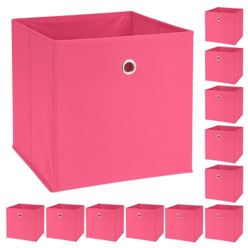 Murago 12er Set Faltbox ca. 30x30x30 cm - Pink - Würfel Aufbewahrungsbox faltbar Aufbewahrungskörbe Einschub Korb Boxen Stoff Kleidung Spielzeug Kinderzimmer Baby Mädchen Klappbox Dekoration Rosa