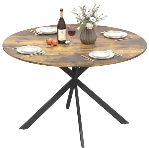 HOMCOM Esstisch für 4 Personen im Industriestil, Ø 120 cm, Rustikal-Braun | Runder Küchentisch, mit Stahlbeinen, für Esszimmer, Küche, Homeoffice