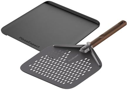 AEG Set Teglia Pizza in Ghisa con Pala A9OOPE01 | resistente al forno fino a 340°C, pala forata inclusa, manico in legno rimovibile