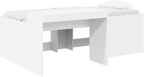 vidaXL Hochbett mit Schreibtisch für Kinder Weiß Holzwerkstoff, Moderner, robuster Bettgestell für kleine Räume, multifunktionales Schlafzimmermöbel, platzsparende Lösung für Studios