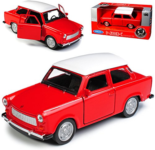 Welly Trabant 601 Limousine Rot mit Weißem Dach ca 1/43 1/36-1/46 Modell Auto