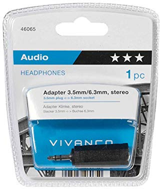 VIVANCO 46065 Kabeladapter 3,5 mm 6,5 mm, schwarz – Adapter für Kabel (3,5 mm, 6,5 mm, Stecker/Buchse, schwarz)