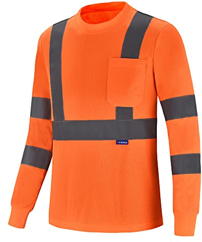 hi vis long sleeve t shirt Hi vis Work Reflective Safety Long Sleeve Polo t-Shirt EN20471 Class3 (L, orange)