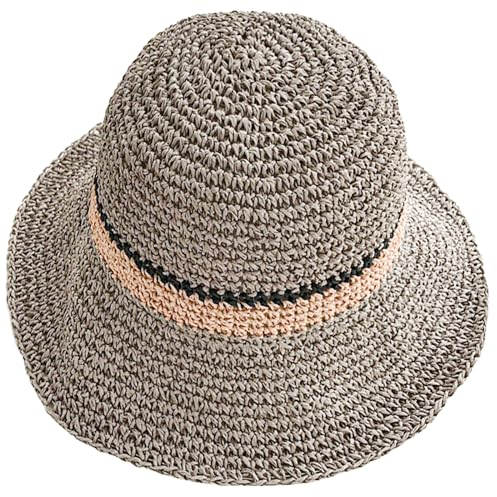 KXF Damen Sonnenhut Faltbar Packbar Up Brim Bucket Cap Floppy Straw Sonnenhut für Urlaub Sommer Strand Wandern, Verstellbare Passform, grau, Einheitsgröße