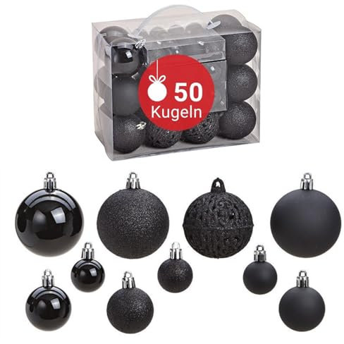 WOMA Christbaumkugeln Set Schwarz & 22 weiteren Farben - 50er & 100er Weihnachtskugeln Set - Weihnachtskugeln Kunststoff - Weihnachtsbaum Deko & Christbaumschmuck