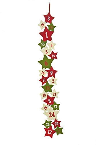 HEITMANN DECO Adventskalender zum Aufhängen und selbst Befüllen - Filz-Adventskalender - Rot, Grün, Weiß - Sterne, 40 x 40 x 3.5 cm