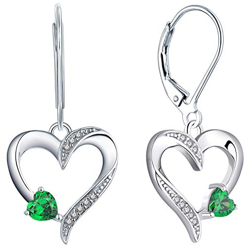 YL Orecchini Cuore Argento 925 taglio Maggio Pietra Portafortuna Verde Zirconia Cubica Orecchini a Cuore d'amore per Donne