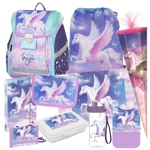 Unicorn Pferd Horse Pony Einhorn SCHULRANZEN Rucksack Ranzen Tornister 10 Teile Set Schultüte 85 cm Rosa Tasche mit Sticker-von-Kids4shop