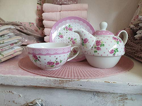 Arinosa Teekanne Rosen Rosa Set mit Tasse Teeservice 3 teilig Shabby Vintage