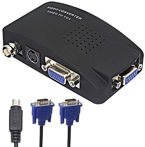 XMSJSIY BNC to VGA Video Converter, S-Video Input to VGA Output, Supports PAL/NTSC, Easy to Install and Operate