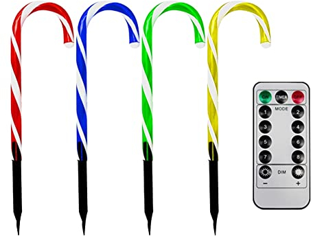 4Pcs Zuckerstangen Lichterketten, Festive LED Lichterketten Weihnachtsweg Marker Weihnachtsbeleuchtung Gartenleuchte Beleuchtete Zuckerstange Lichter für Garten Weihnachtsdekoration, Batteriebetrieben
