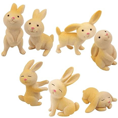 kukifun 7pcs Rabbit Figures Toys, Bunny Cake Toppers Animal Toys set, Rabbit Figurines Ornaments Fairy Garden Decorations Party Favors Gifts Kids Birthday Gift Party Supplies