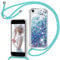 TUUTPU Handyband für iPhone 8/SE 2020/2022/7/6 Hülle mit Band, Glitzer Treibsand Handyhülle mit Kordel zum Umhängen Transparent Stoßfest Schutzhülle mit Kette Schnur, Quicksand Necklace Case in Blau
