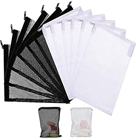 Suxgumoe Aquarium Filter Media Bags, 5.9 x 7.87 Inch Fish Tank Media Mesh Filter Bags with Zipper for Activated Carbon Biospheres Ceramic Rings (12 Pcs White and 12 Pcs Black)