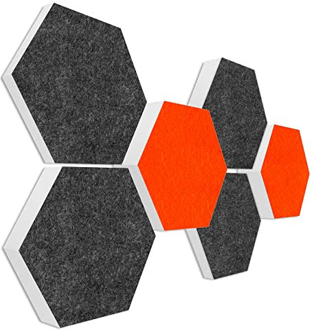 platino24 Schallabsorber COLORE aus Basotec G+ I Akustikpaneele mit Akustikfilz I 3D Wand-Paneele mit 6 Waben in Anthrazit & Orange I Akustikplatten zur Schalldämmung in Büro, Studio & Wohnung