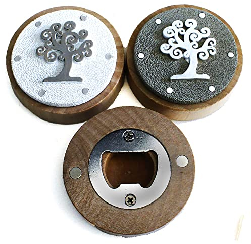 Ingrosso e Risparmio Apribottiglie in Legno e Metallo con Albero della Vita e calamita 2 Colori Assortiti bomboniere utili