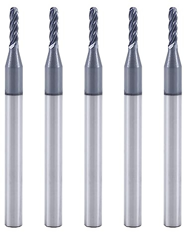 XYunEnZ 1/16 4 Flute Carbide Ball Nose End Mill 1/8 Shank Diameter 5Pcs