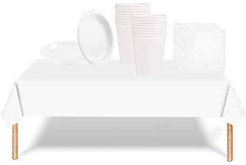 Solid Color Tableware Dinner Set (White) 53PCS White Party Tableware Decorations for Kids Christmas,Disposable Party Tableware Set
