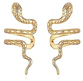 Reffeer Schlangen-Manschettenohrringe aus massivem 925er-Sterlingsilber ohne Piercing, Wraps für Damen, Schlangen-Clip-Ohrringe, Crawler (B-Gelb)