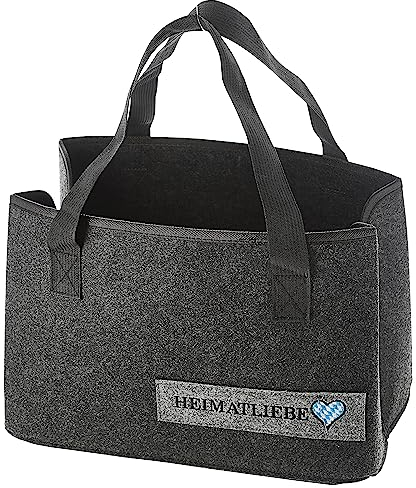 Cepewa Kaminholztasche Stickerei Heimatliebe │ Filz 48x28x25cm dunkelgrau │ Aufbewahrung für Brennholz (1 x Filztasche Heimatliebe dunkelgrau)