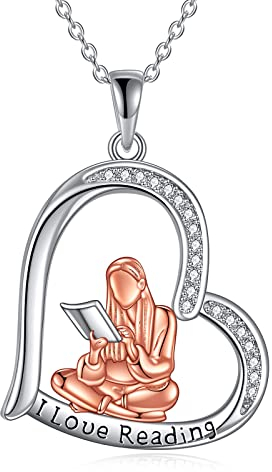 Lesen Kette Sterling Silber 925 Herz Buch Anhänger Halskette Schmuck Geschenke für Damen Mädchen Buch Lesen Liebhaber Buchliebhaber