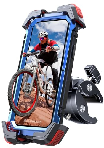 Bovemanx 2023 Handyhalterung Fahrrad & Motorrad, [1s Auto-Sperre][100mph Militär Anti-Shake] Universal Lenker Holder[5s Install] für 4,2‘’-7.2 Smartphones