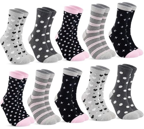 10 Paar Socken Damen 35-38, Strümpfe damen Baumwolle Lange Ringelsocken, Bunte Damensocken Baumwollsocken Mädchen mit Streifen Punkte