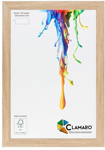 CLAMARO Bilderrahmen Neo Collage 25x35 cm, Eiche Natur, MDF-Holz, für Fotos | Acrylglasscheibe, HDF-Rückwand, Metall-Zackenaufhänger, Quer- und Hochformat nutzbar, Urkunden, Poster