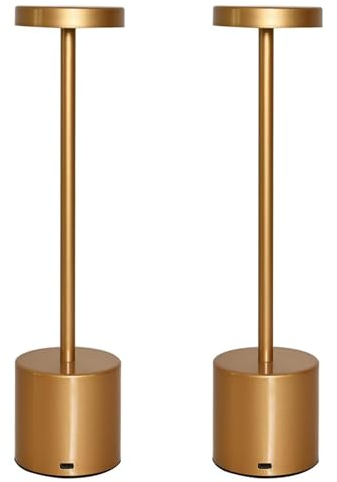 SUAVER Metall Tischlampe, Dimmbare LED Schreibtischlampe mit 3 Lichtfarben Wiederaufladbare Nachttischlampe,Eisen Schreibtischlampe kreative Nachtlicht dekorative Beleuchtung (2PCS Gold-1)