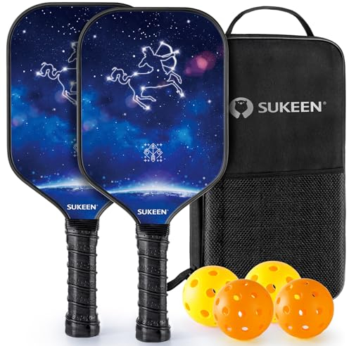 Sukeen Ensemble de Raquettes de Pickleball, 2 Pickleball Paddles en Fibre de Verre, Série Ciel Etoilé, Haute Absorption des Chocs, Pickleball Set Légère Convient aux Débutants