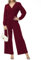 Tanmolo Damen Lang Jumpsuit Langarm V-Ausschnitt Overall Elegant Hosenanzug Weites Bein Romper Mit Taschen (Weinrot, L)