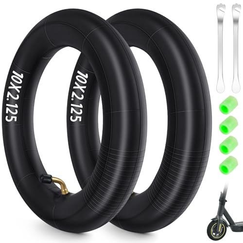 Ainiv 2 Stück Butyl Innenschlauch, 2 x 10 Zoll Schläuche in Schwarz, Inner Tube, Scooter Schlauch mit Winkelventil 45° inkl 2 Reifensticks, Roller Reifen Kinderwagen Dreirad Laufrad Fahrrad Anhänger