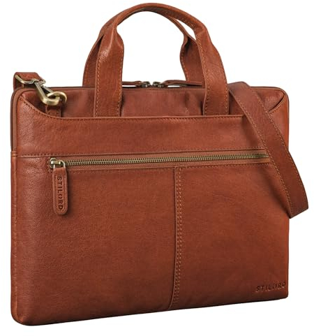 STILORD 'Ross' Vintage Borsa a Tracolla in Vera Pelle per Laptop 14 Pollici stretta borsa porta documenti elegant borsa computer alla moda, Colore:maraska - marrone