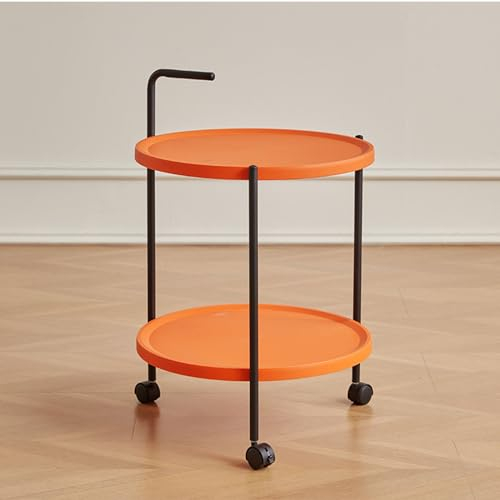 XIAOZHUANGXIONG Beistelltisch Rund, Kleiner Tisch, Couchtisch, Beistelltisch mit Rollen, Wohnzimmertisch, Stauraum für Wohnzimmer, Schlafzimmer, Nachttisch Modern (Color : Orange), AREBH