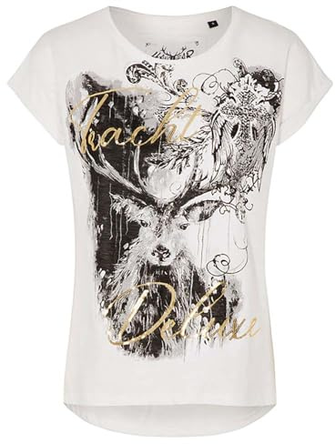 Hangowear Trachten T-Shirt YOLA weiß | Trachtenshirt Hirsch Print | Damen Gr S