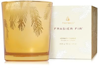Thymes Frasier Fir Candle – Pine Needle Design – Holiday Scented Candle – Notes of Crisp Siberian Fir, Cedarwood & Sandalwood – Luxury Home Fragrance Gifts for Women & Men – Gold (Gilded, 13 oz)