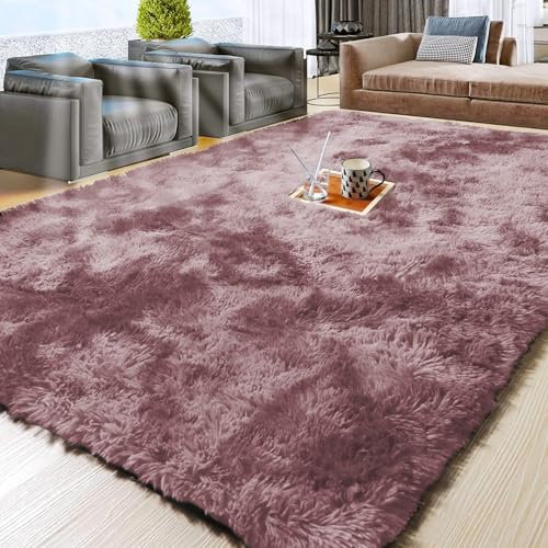 Aspire Homeware Rugs Living Room Large 160x230 cm - Tie-Dye Pink Lilac Area Rugs for Bedroom Anti Slip - Modern Super Soft Plush Carpets for Lounge – Fluffy Shaggy Bedside Large Rugs for Living Room