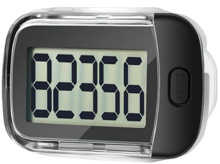 Jasfyee Podomètre, podomètre Marche Longue durée, Pas Compteur de Pas avec Mode Veille, Livré avec Clip arrière, Cordon et Blister