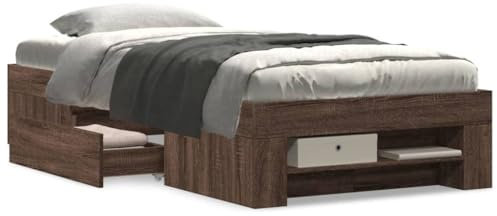 vidaXL Single Bed Frame - Engineered Wood - Brown Oak - 100x200 cm - Storage Drawers/Compartments - Bedroom Furniture
