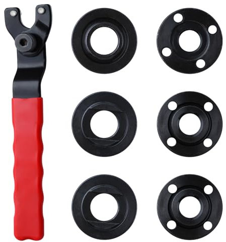 GOLD DEER Angle Grinder Spanner Wrench with 5/8 -11 Grinder Flange Nut Adjustable Angle Grinder Wrench and 6Pcs Grinder Lock Nuts Grinder Flange Angle Wrench Spanner Metal Lock Nut Grinder Tool