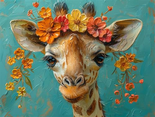 DIY Peinture Numero Adulte girafe Peinture Numero fleur Peinture Numero Enfant Adultes Loisirs Créatifs, Peinture par Numéros pou Débutants Activité Manuelle, Schön Cadeau Femme 120x80cm Sans Cadre