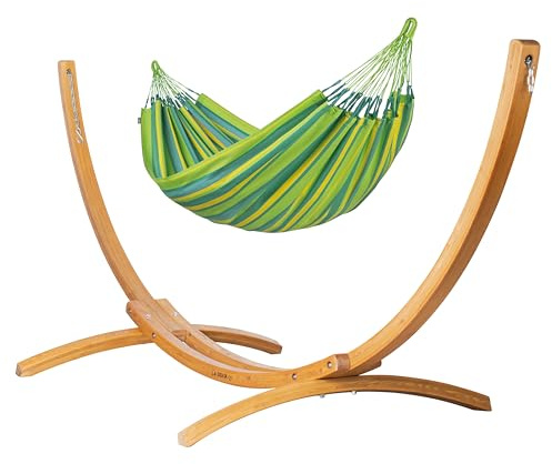 LA SIESTA® Brisa Hängematte & Holzgestell, Wetterfeste Hängematte mit Gestell aus Holz, Hängematte Outdoor Indoor, Hängemattengestell für Balkon Garten Terrasse - Einzel Hängematten, Lime