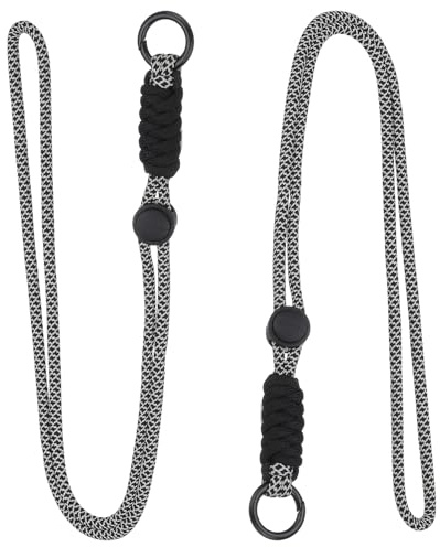 PATIKIL 2 Pcs Paracord Lanyard Necklace, Paracord Lanyard with Split Ring & Clip, Color Matching String for Outdoor Activities, Bag Pendant, Keys, Black & White