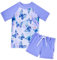 Fanient Girls Swimming Costume Blue Purple Butterfly Swimsuits Kids Short Sleeve Swim Set Funny Summer Holiday Swimwear 7-8 Years