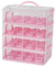 perfk 4 Tier Cupcake Carrier Cupcake Keeper with Lid with Handle,Cupcake Container,Cupcake Holder for Cheesecakes Cookie Pastry, pink