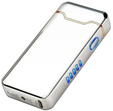 Geolight Weltweit stärkstes Lichtbogen Feuerzeug, Sturmfeuerzeug Silber Chrom, elektronisch, Winddicht, wiederaufladbar mit USB, ohne Gas und Benzin, für Küche, Grill und Kerzen