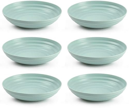 Tradineur Lot de 6 assiettes creuses en plastique, réutilisables et recyclables, adaptées à un usage alimentaire, micro-ondes et congélateur, fabriquées en Espagne Vert pastel 19 x 4,5 cm 750 ml