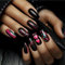Kabwea Press On Nails, Medium Square Shape, 24 Pieces Artificial Nails, Black and Gold Design, Valentine Press on Nails